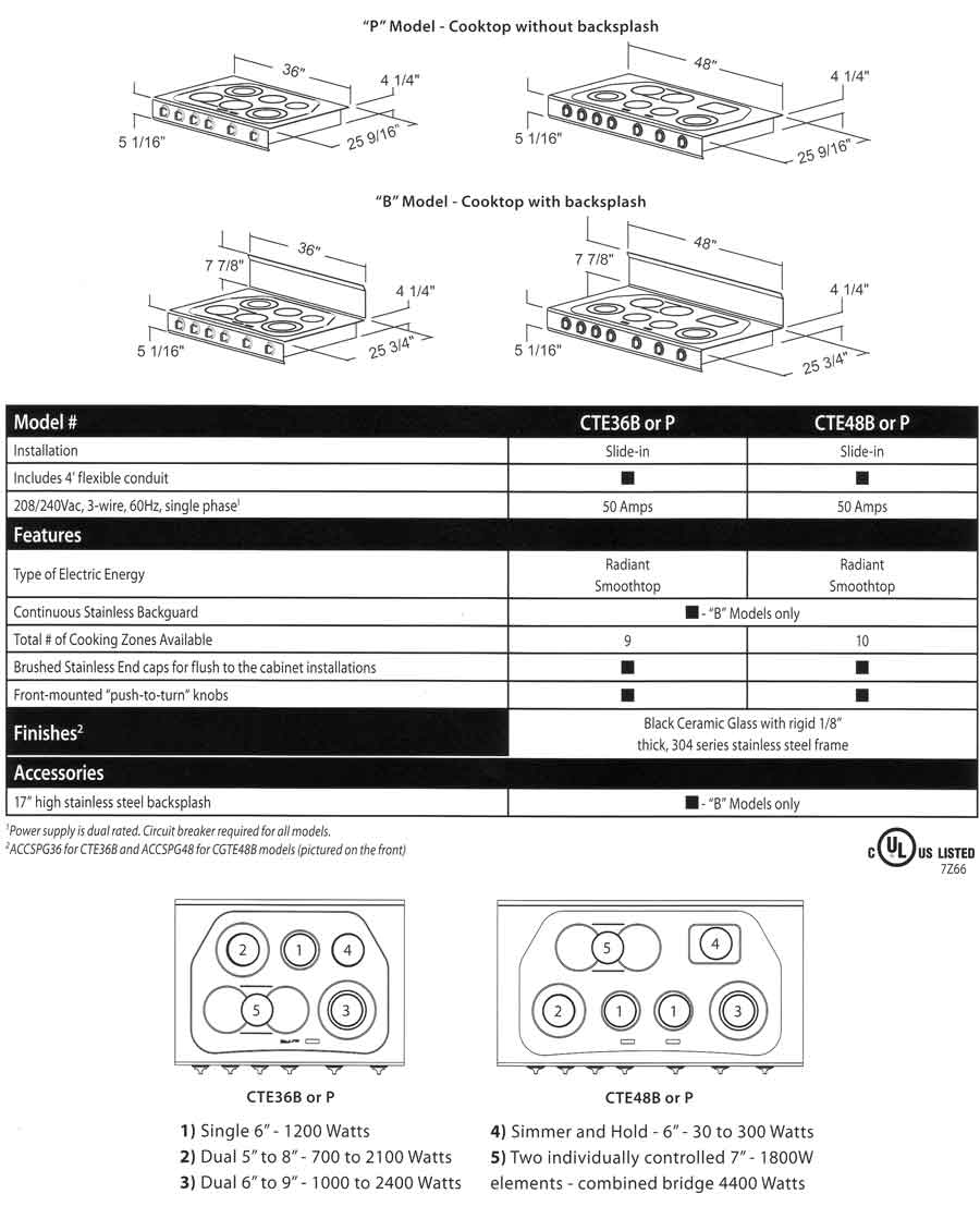 WindCrest cooktop specifications