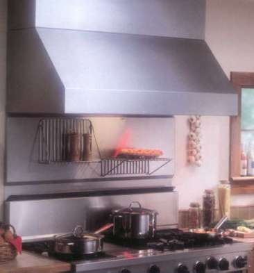 hood with optional backsplash & folding shelves