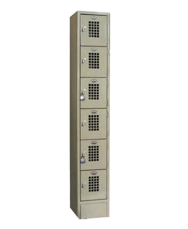 Single Tier column locker with Six 10 x 12 x 12 compartments