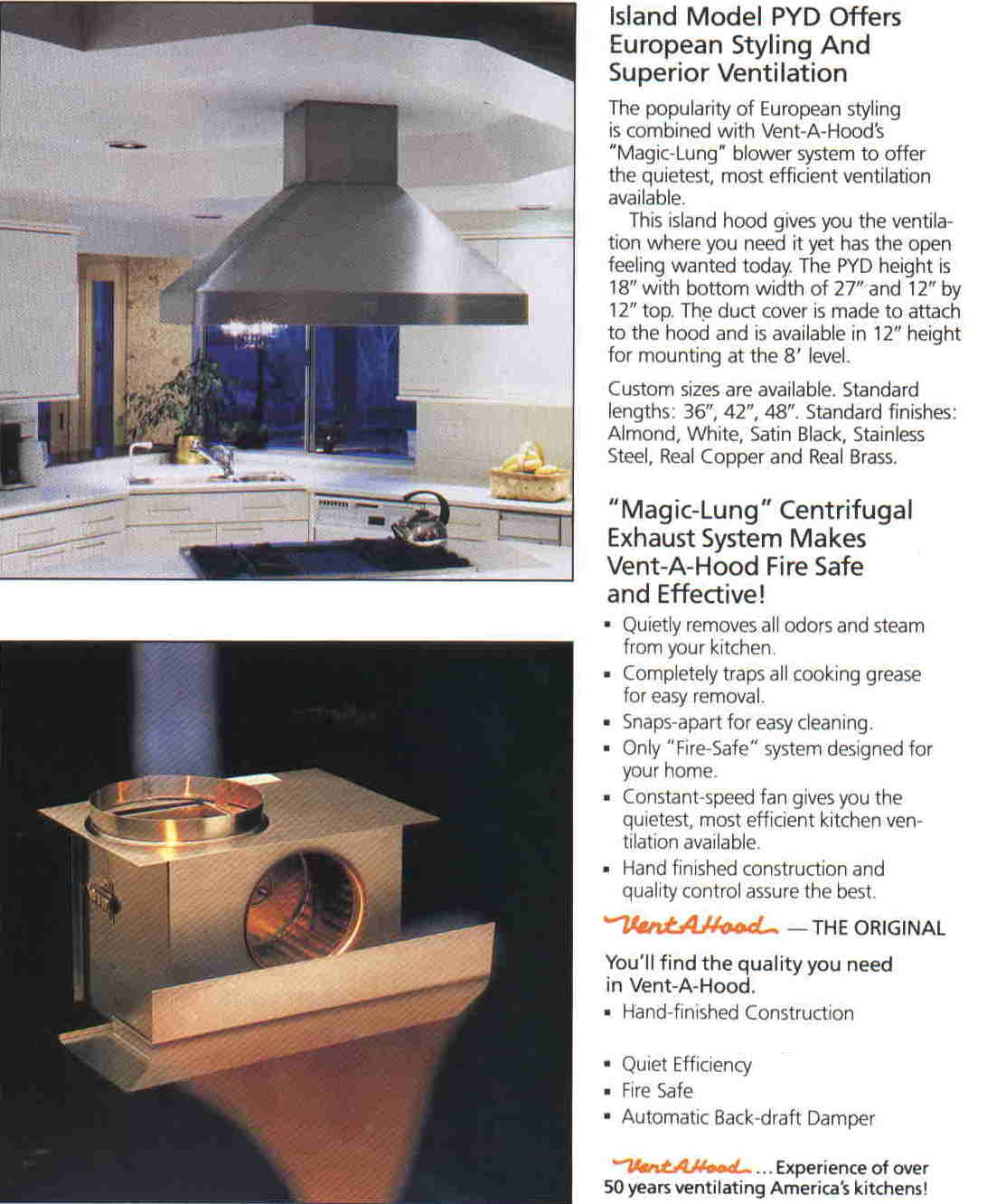 Vented Hoods VentAHood Euro Pro Series