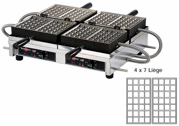 Double Waffle Iron, Liege (4 x 7), 180° Opening (240 volt) Model